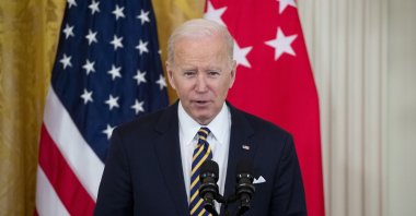 U.S. President Joe Biden speaks beside Prime Minister Lee Hsien Loong (not pictured) of Singapore as they make a joint press statement in the East Room of the White House in Washington, U.S., March 29, 2022. (EPA)