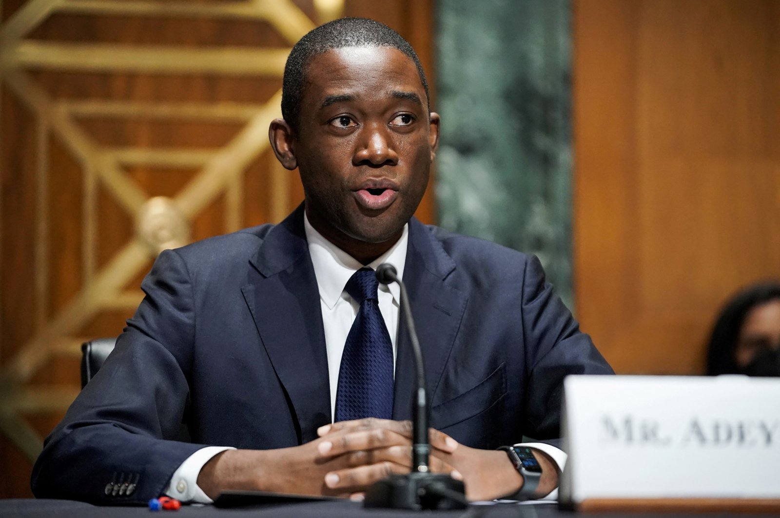 Economist Adewale &quot;Wally&quot; Adeyemo answers questions during his Senate Finance Committee nomination hearing to be Deputy Secretary of the U.S. Treasury, Washington, D.C., U.S., Feb. 23, 2021. (Reuters Photo)