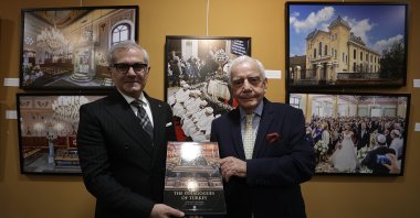 Turkey&#039;s Ambassador to Madrid, Burak Akçapar (L) and photographer Izzet Keribar at the commemoration event of Sephardic Jews, Madrid, Spain, March 28, 2022. (AA photo)