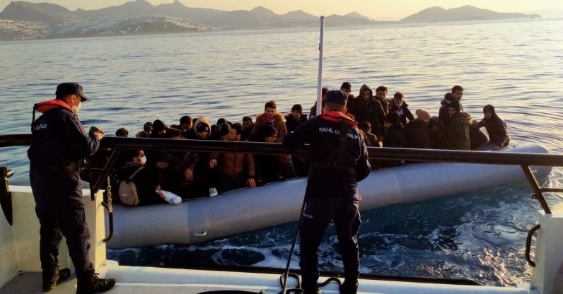 106 irregular migrants were saved off Muğla province's Bodrum district, Turkey, March 28, 2022 (AA Photo) 