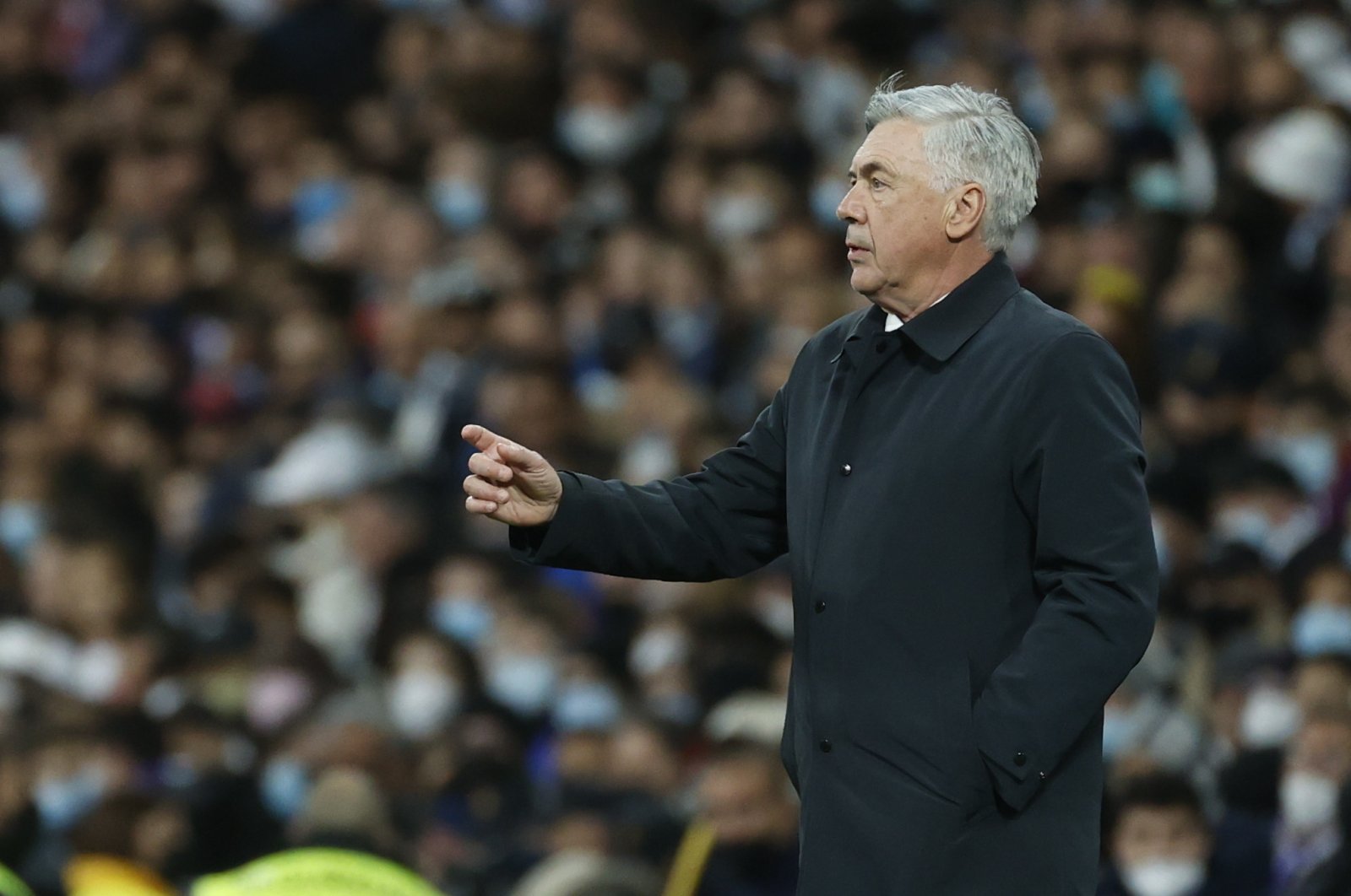 Real Madrid&#039;s head coach Carlo Ancelotti reacts during &quot;El Clasico,&quot; the Spanish La Liga soccer match between Real Madrid and FC Barcelona in Madrid, Spain, March 20, 2022. (EPA Photo)