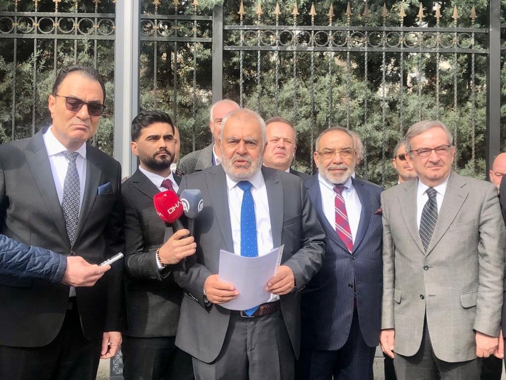 Founders of Turkey&#039;s Voice Party (SES Parti) speak to reporters after submitting a petition to form the party in front of the Interior Ministry headquarters in Ankara, Turkey, March 31, 2022. (DHA Photo)