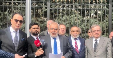Founders of Turkey's Voice Party (SES Parti) speak to reporters after submitting a petition to form the party in front of the Interior Ministry headquarters in Ankara, Turkey, March 31, 2022. (DHA Photo)