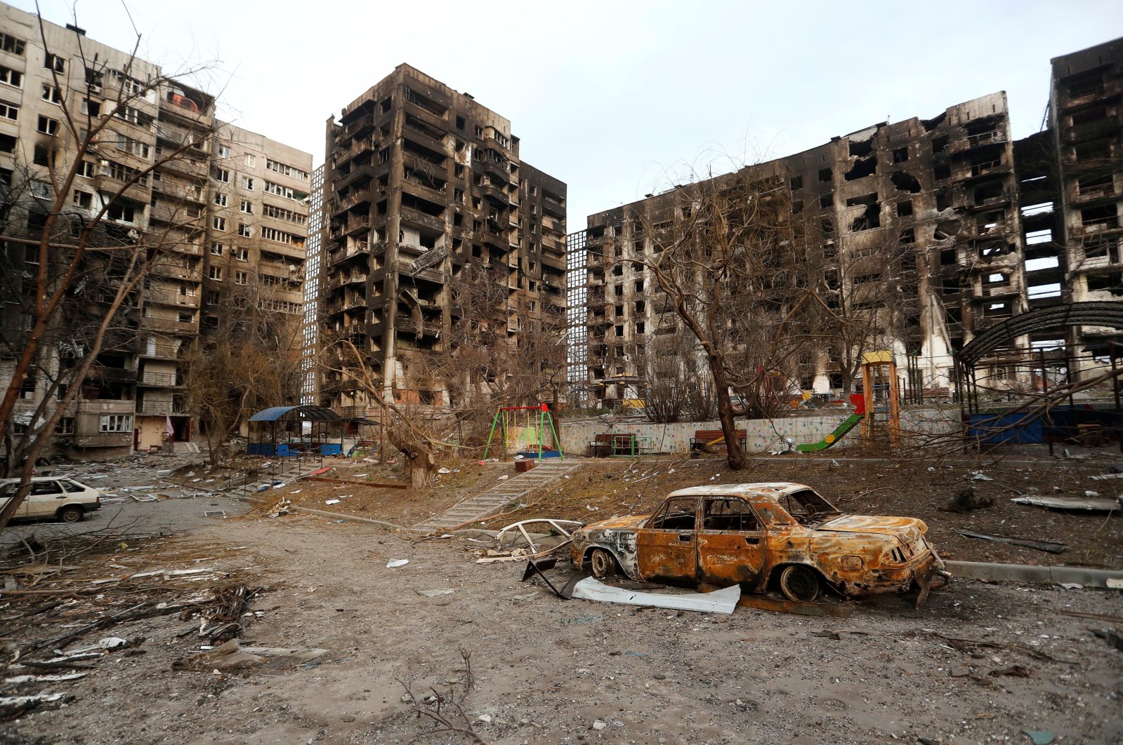 A view shows apartment buildings destroyed during the Ukraine-Russia conflict in the besieged southern port city of Mariupol, Ukraine, March 30, 2022. (Reuters Photo)