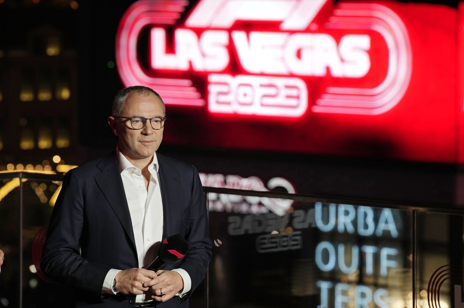 Formula One CEO Stefano Domenicali at a news conference announcing the F1 2023 Las Vegas GP, Las Vegas, U.S., March 30, 2022. (AP Photo)
