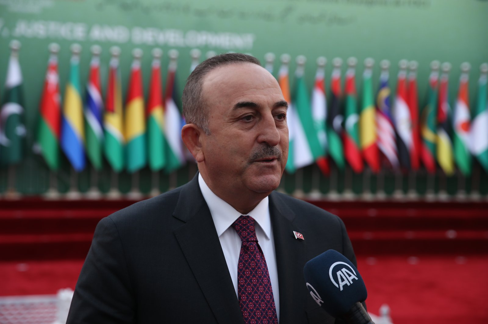 Foreign Minister Mevlüt Çavuşoğlu speaks to the press during a summit of Organisation of Islamic Cooperation (OIC) in Islamabad, Pakistan, March 30, 2022. (AA File Photo)