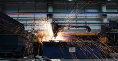 A machine is seen operating at a factory in the northwestern province of Tekirdağ, Turkey, Sept. 29, 2021. (AA Photo)