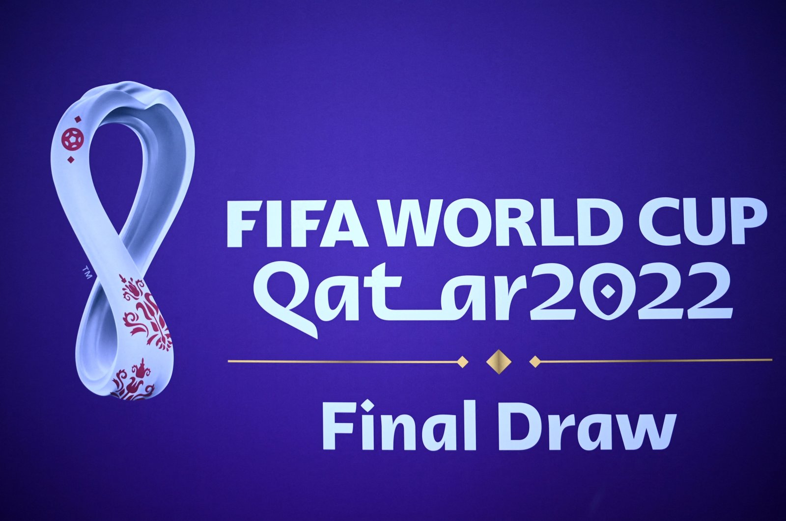 The 2022 Qatar World Cup logo ahead of the Final Draw in Doha, Qatar, April 1, 2022. (AFP Photo)