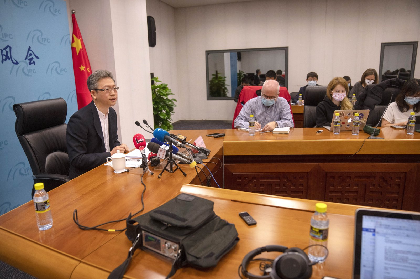 Director General of the Department of European Affairs Wang Lutong speaks during a news briefing at the Ministry of Foreign Affairs in Beijing, April 2, 2022. (AP Photo)