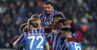 Trabzonspor players celebrate a goal against Rizespor, March 18, 2022. (DHA Photo)