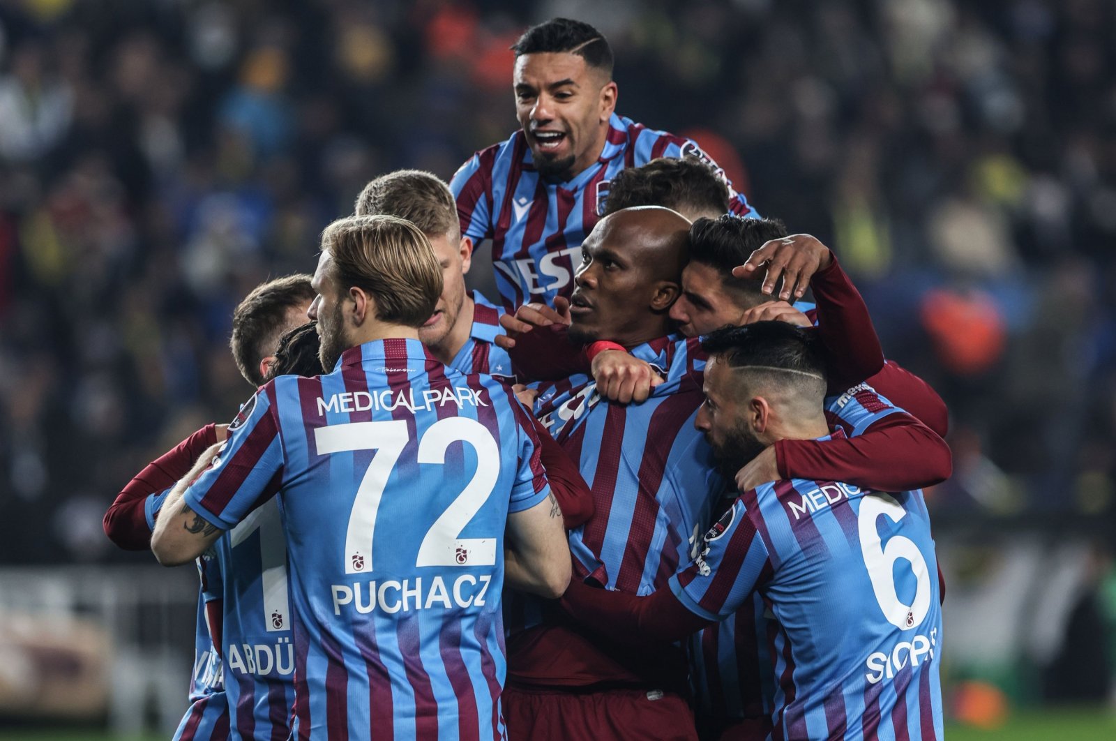Trabzonspor players celebrate a goal against Rizespor, March 18, 2022. (DHA Photo)