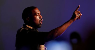 Rapper Kanye West gestures to the crowd as he holds his first rally in support of his presidential bid in North Charleston, South Carolina, U.S., July 19, 2020. (Reuters Photo)