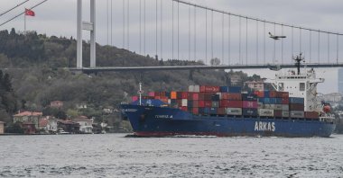 A ship sails through the Bosporus Strait in Istanbul, Turkey on route to the Black Sea, April 23,2021. (AFP Photo)