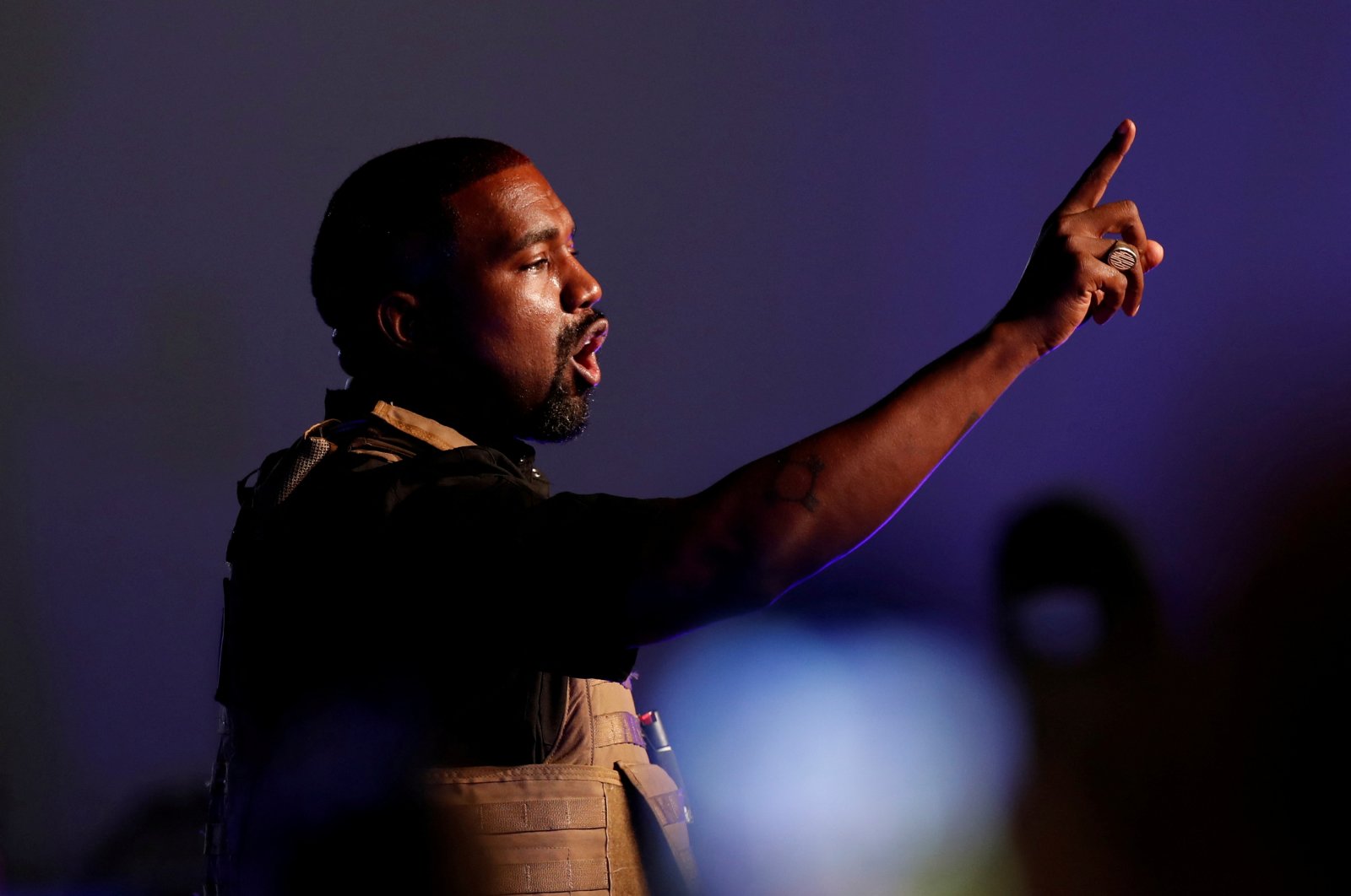Rapper Kanye West gestures to the crowd as he holds his first rally in support of his presidential bid in North Charleston, South Carolina, U.S., July 19, 2020. (Reuters Photo)