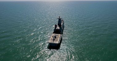 Aerial view of the Mexican naval patrol ship Sonora off the coasts of San Felipe, in the Gulf of California, Baja California state, northwestern Mexico, March 31, 2022. (AFP Photo)