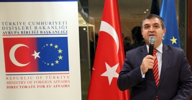 Deputy Foreign Minister Faruk Kaymakcı speaks during an event in Brussels, Belgium, March 16, 2022. (AA) 