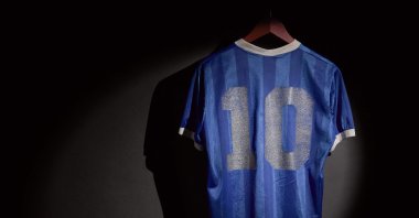 This undated handout shows the 1986 World Cup shirt Diego Maradona wore against England, New York, U.S. (AFP Photo/Sotheby's)