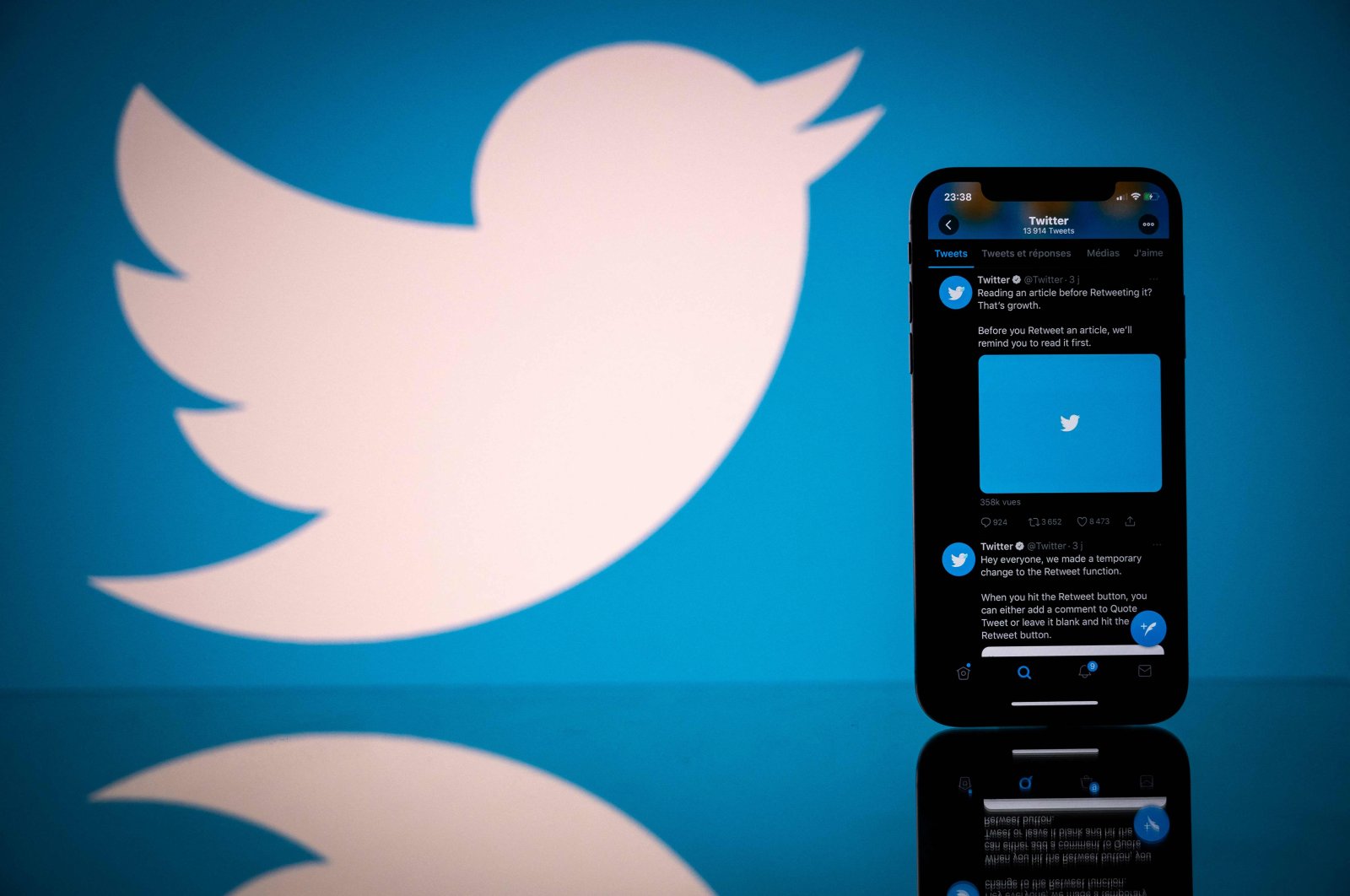 The logo of U.S. social network Twitter is displayed on the screen of a smartphone and a tablet in Toulouse, southern France, Oct. 26, 2020. (AFP Photo)