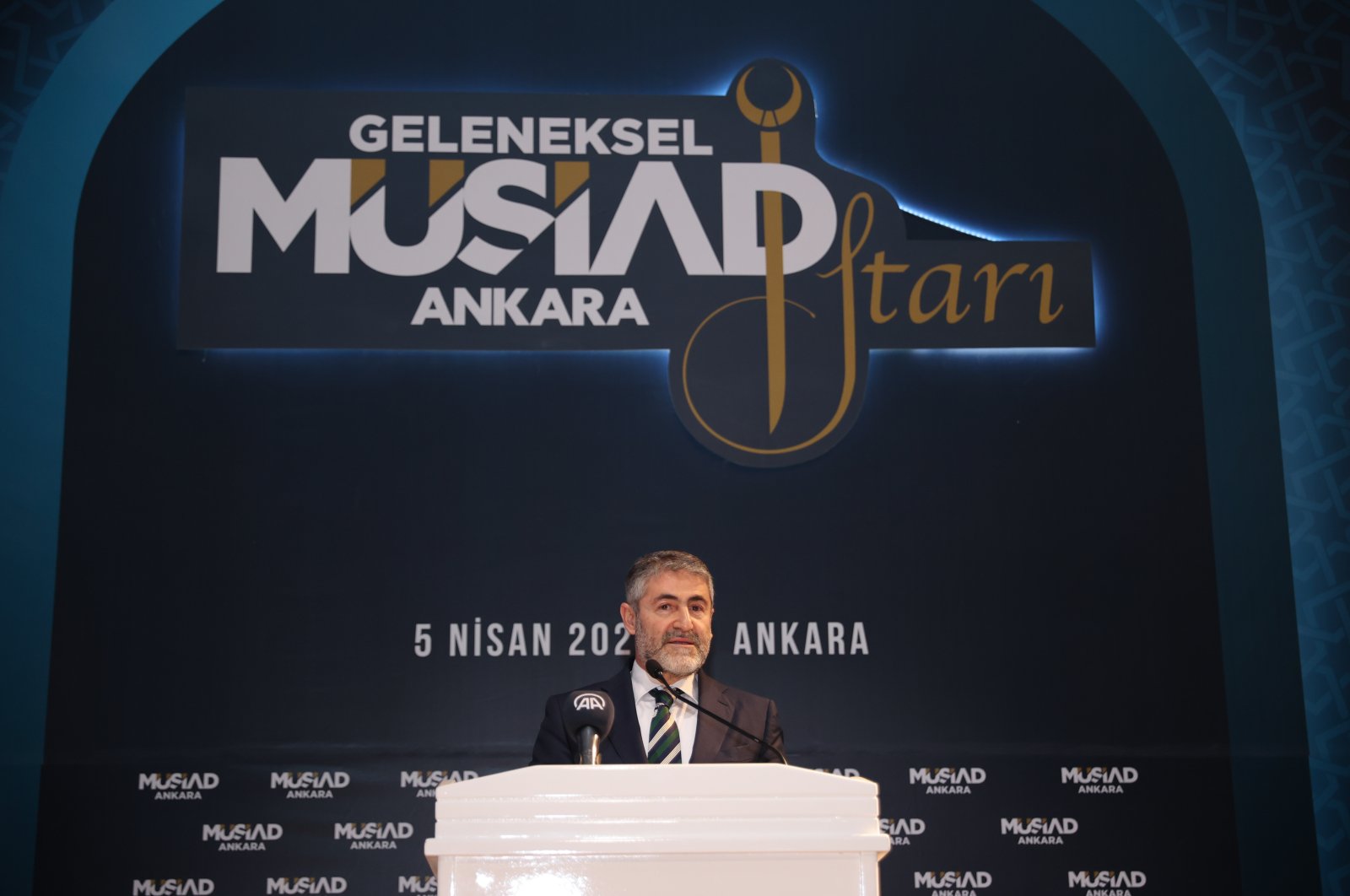 Treasury and Finance Minister Nureddin Nebati speaks during an iftar event in Ankara, Turkey, April 6, 2022. (AA Photo)