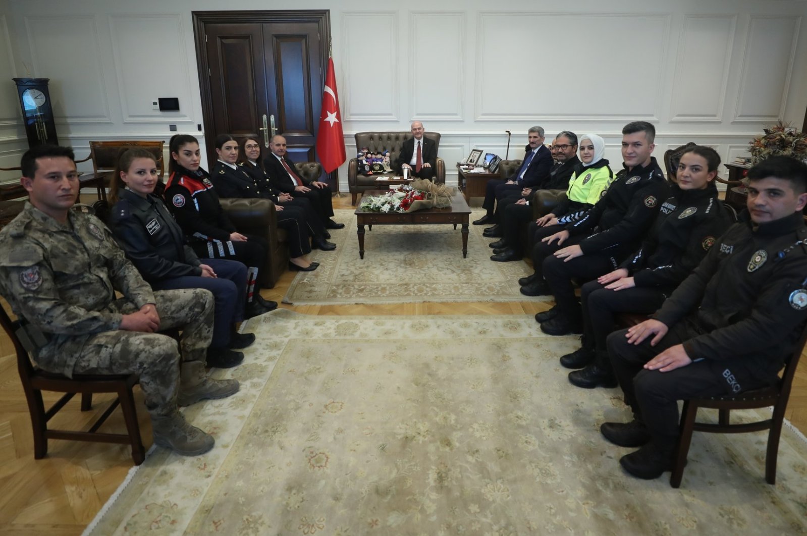 Interior Minister Süleyman Soylu receives a delegation of police officers in the capital Ankara, Turkey, April 6, 2022. (DHA Photo)