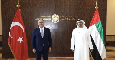 Foreign Minister Mevlüt Çavuşoğlu and his United Arab Emirates (UAE) counterpart Abdullah bin Zayed Al Nahyan meet in Abu Dhabi, UAE, March 21, 2022. (AA)