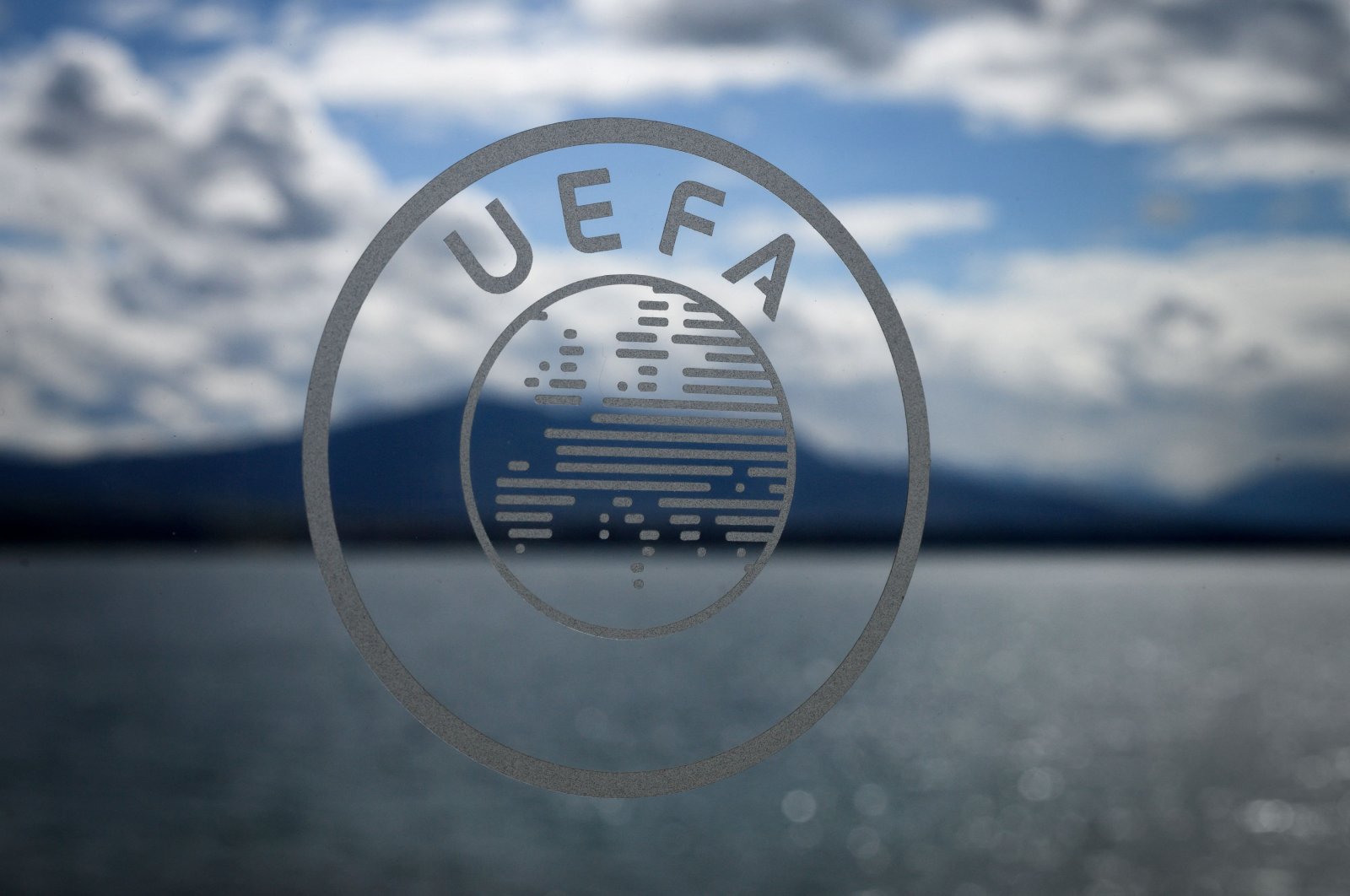 The UEFA logo at the UEFA headquarters in Nyon, Switzerland, April 13, 2018. (AFP Photo)