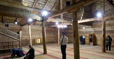 Göğceli Mosque, the oldest surviving wooden mosque, stands the test of time in the Çarşamba district, Samsun, Turkey, April 8, 2022. (AA Photo)