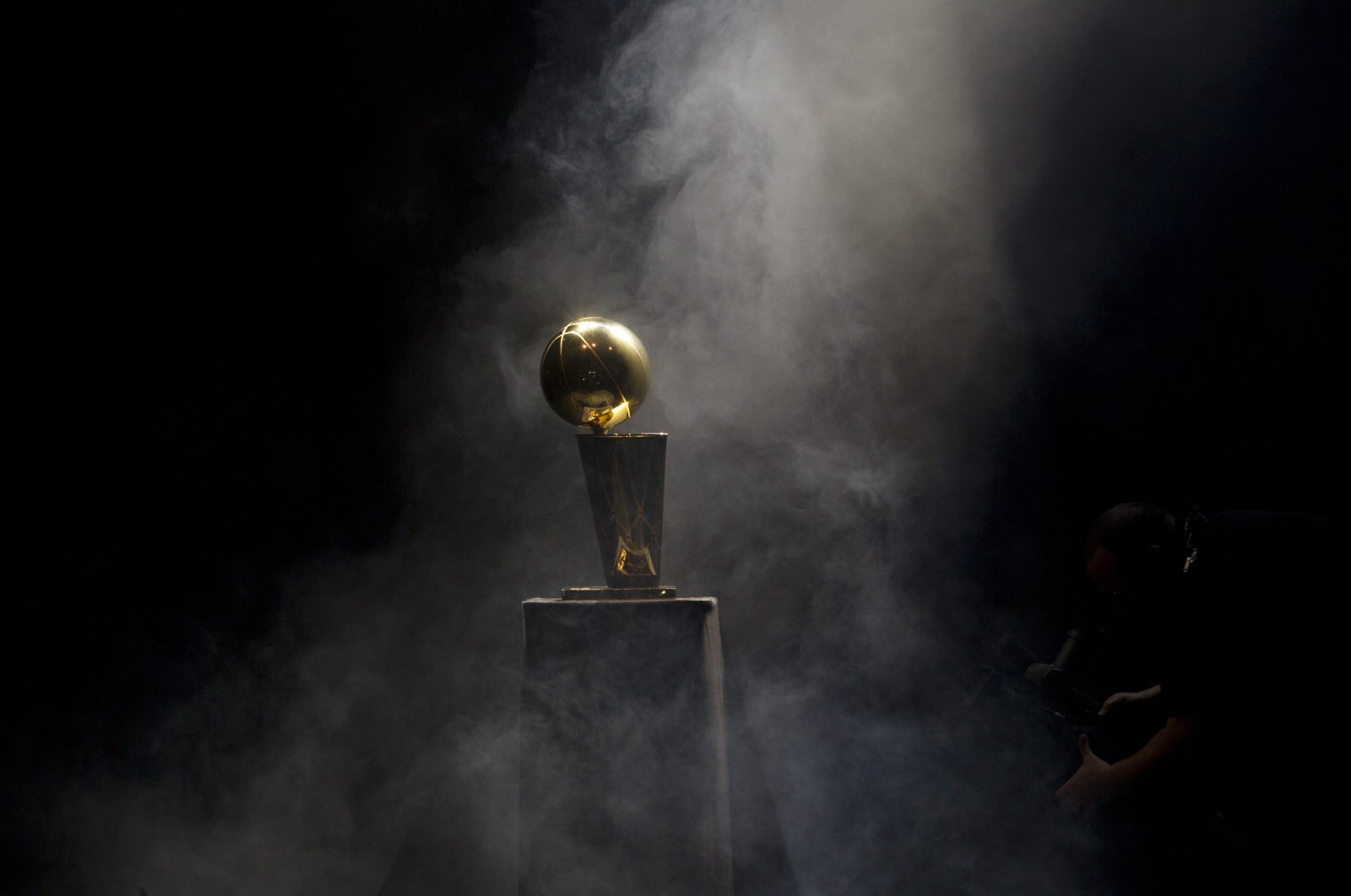 The NBA Championship trophy is on display at the public celebration for the Miami Heat after the team won the championship, in Miami, U.S., June 25, 2012. (AP Photo)