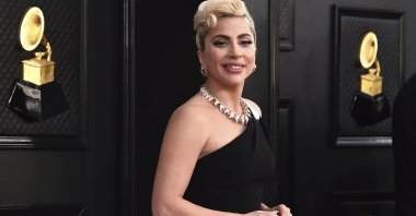 Lady Gaga arrives at the 64th annual Grammy Awards at the MGM Grand Garden Arena, in Las Vegas, U.S., April 3, 2022.  (AP Photo)