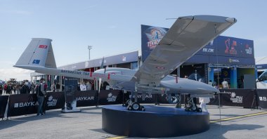 A Bayraktar TB2 drone is on display at Teknofest, Turkey’s biggest aerospace and technology festival, in Istanbul, Turkey, Sept. 24, 2021. (Reuters Photo)