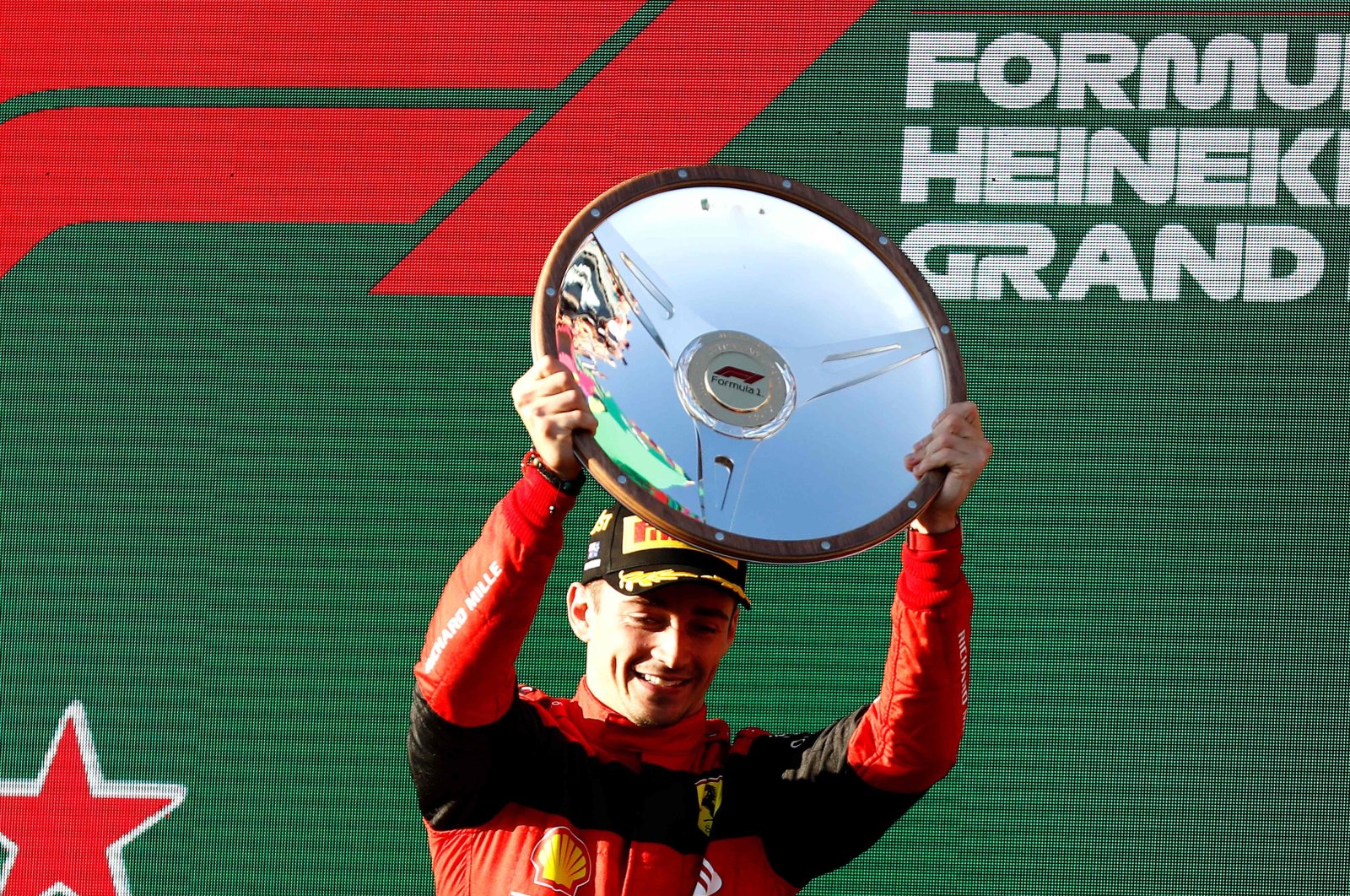 Ferrari&#039;s Charles Leclerc celebrates winning the Australian GP, Melbourne, Australia, April 10, 2022. (AFP Photo)