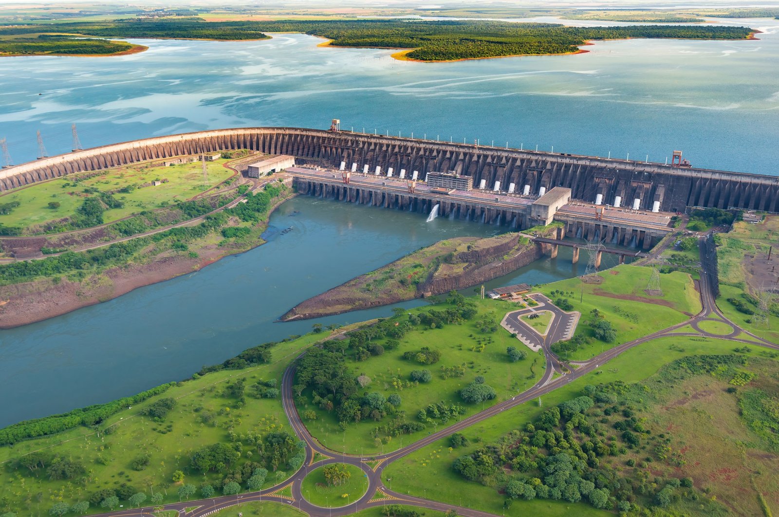 An aerial view shows the Itaipu Hydroelectric Dam on the Parana River, located on the border between Brazil and Paraguay. (Shutterstock Photo)