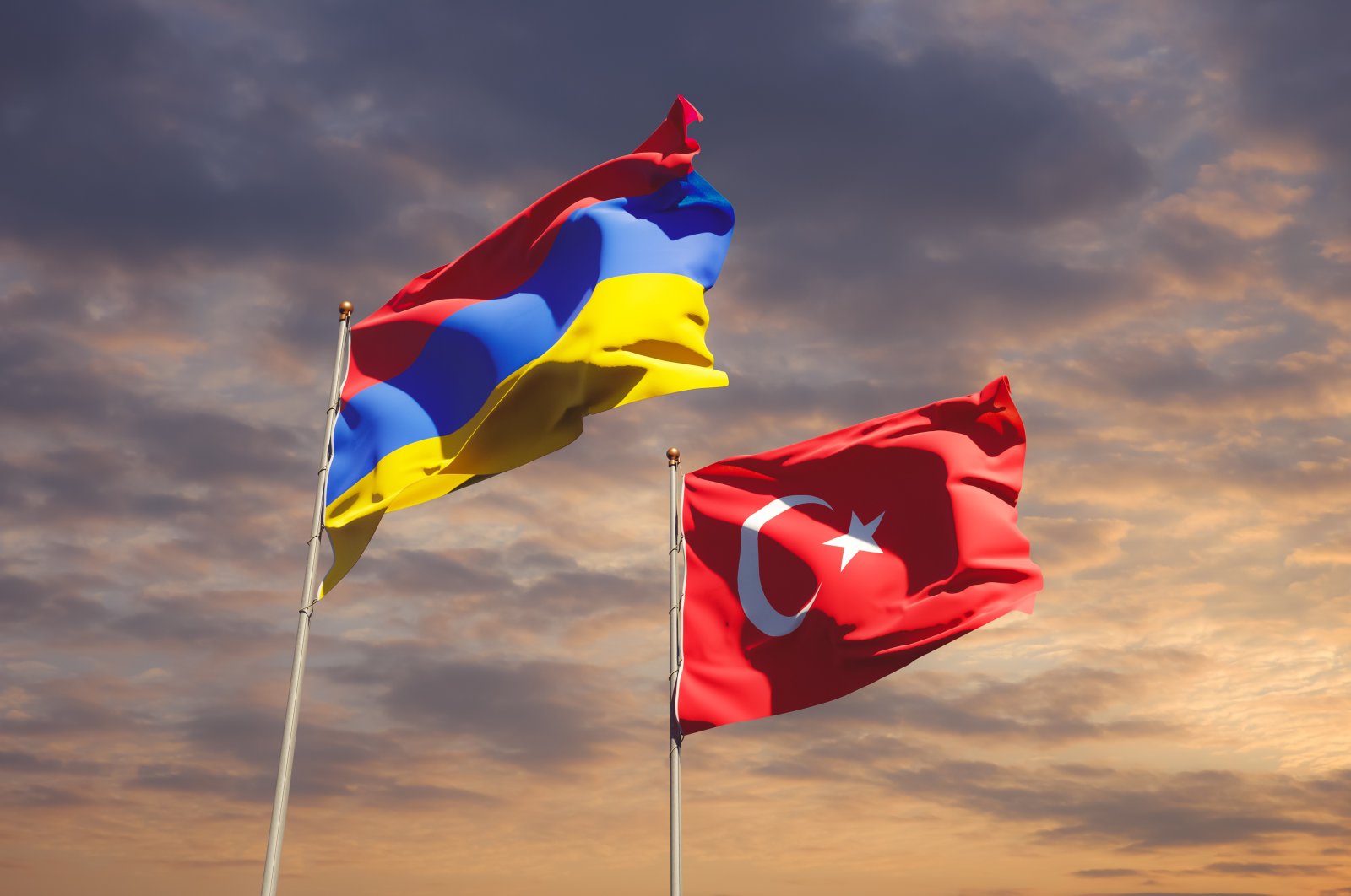 An illustration of Armenian and Turkish flags. (Photo by Shutterstock)