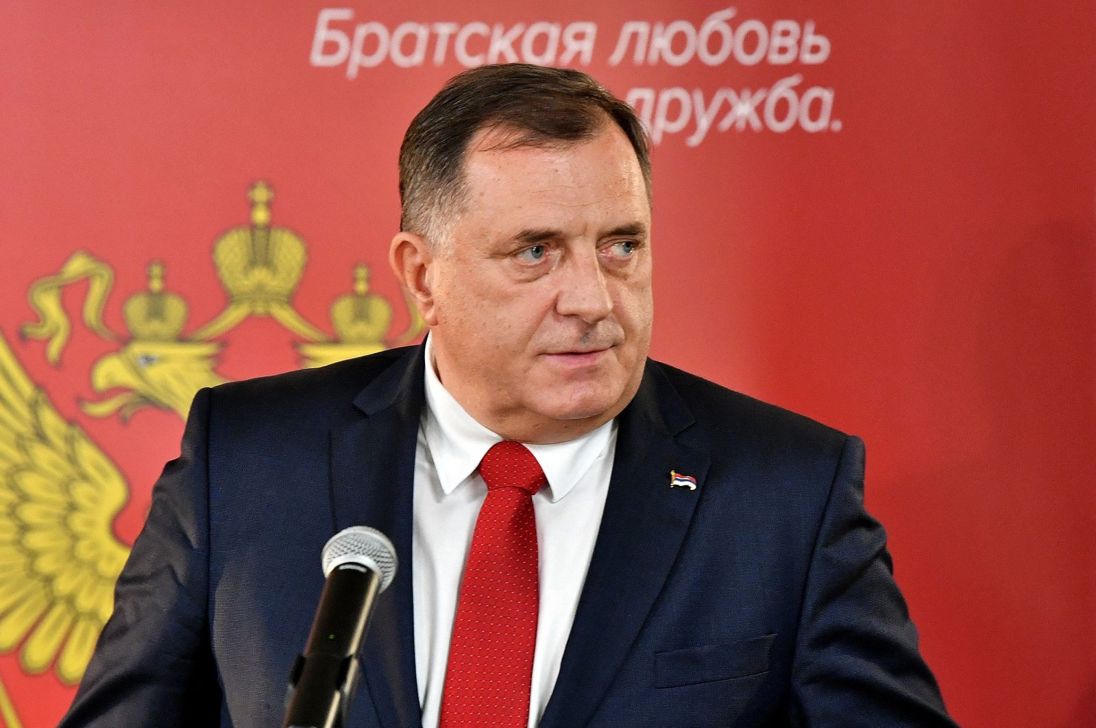 Chairperson of Bosnia-Herzegovina&#039;s tripartite presidency Milorad Dodik addresses journalists, after meeting with the Russian Foreign Minister in Sarajevo, Bosnia-Herzegovina, Dec. 14, 2020. (AFP File Photo)