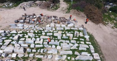 The new epigraphs found in the ancient city of Knidos, a site that harbors around 3,000 years of history in the Aegean province of Muğla province, Turkey, April 12, 2022. (AA Photo)