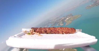 A view of the kebab in the air, somewhere above Hatay, southern Turkey, April 12, 2022. (AA Photo)