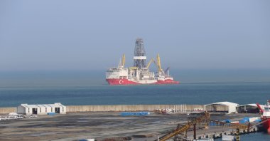 Turkey's first drillship Fatih can be seen off the Port of Filyos in Zonguldak, northern Turkey, April 6, 2021. (IHA Photo)
