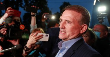 Leader of Opposition Platform - For Life political party Viktor Medvedchuk talks to the media after a court hearing in Kyiv, Ukraine May 13, 2021. (Reuters File Photo)