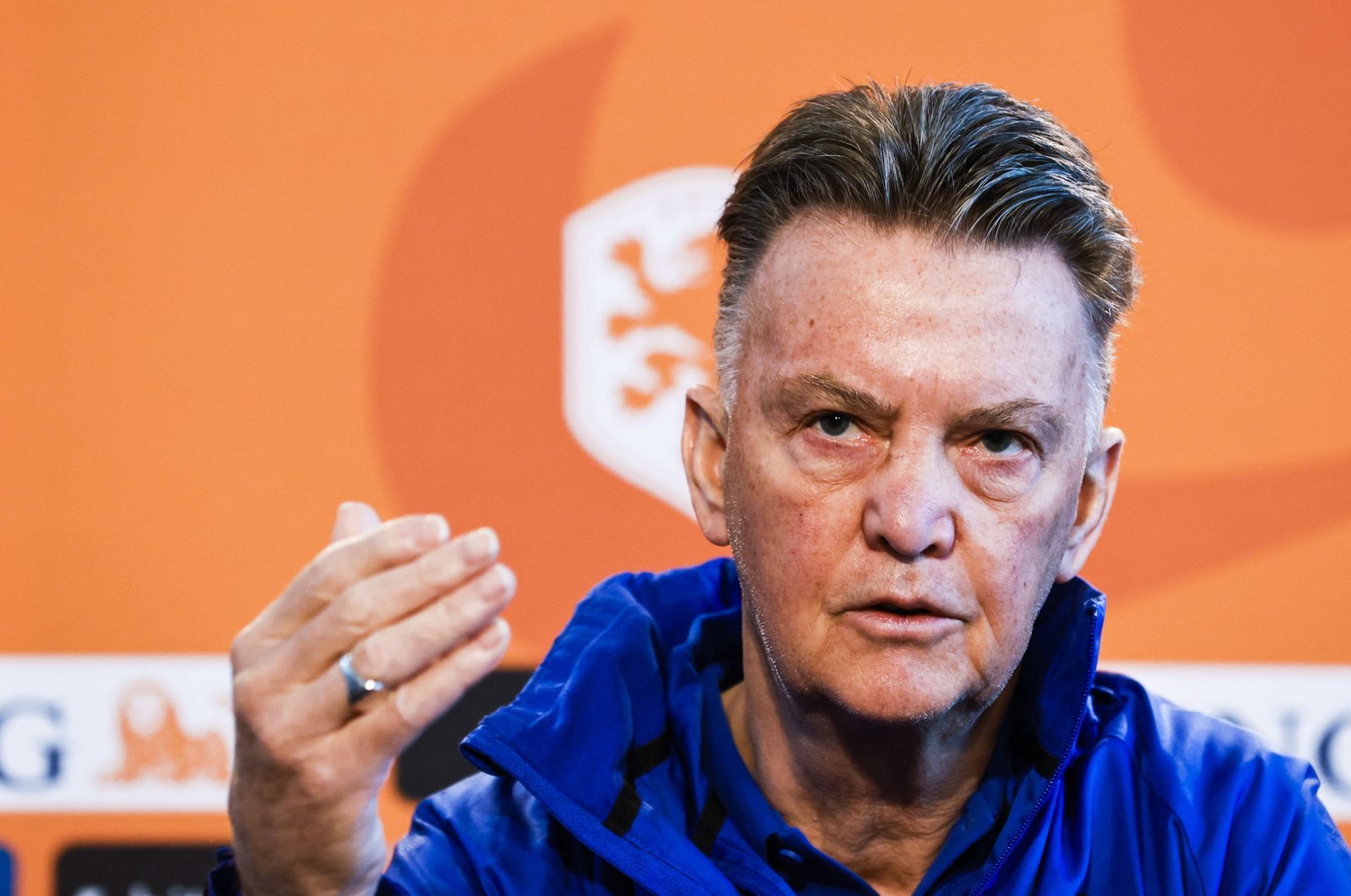Netherlands&#039; national football team coach Louis van Gaal speaks at a press conference, Zeist, the Netherlands, March 25, 2022. (AFP Photo)