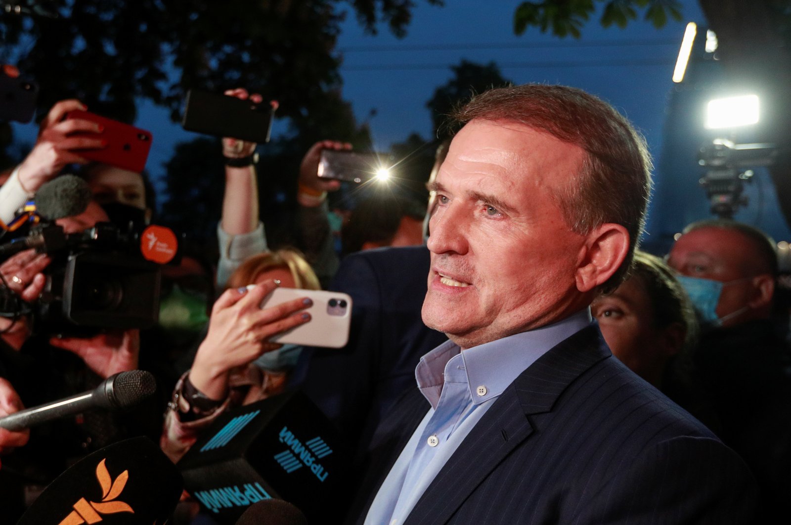 Leader of Opposition Platform - For Life political party Viktor Medvedchuk talks to the media after a court hearing in Kyiv, Ukraine May 13, 2021. (Reuters File Photo)