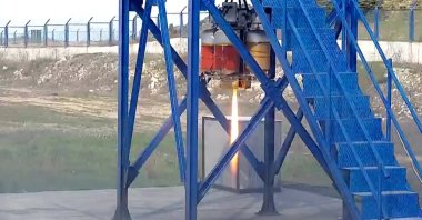 The hybrid boosting system developed by DeltaV seen during tests in this screengrab obtained from a video. (Courtesy of TUA)