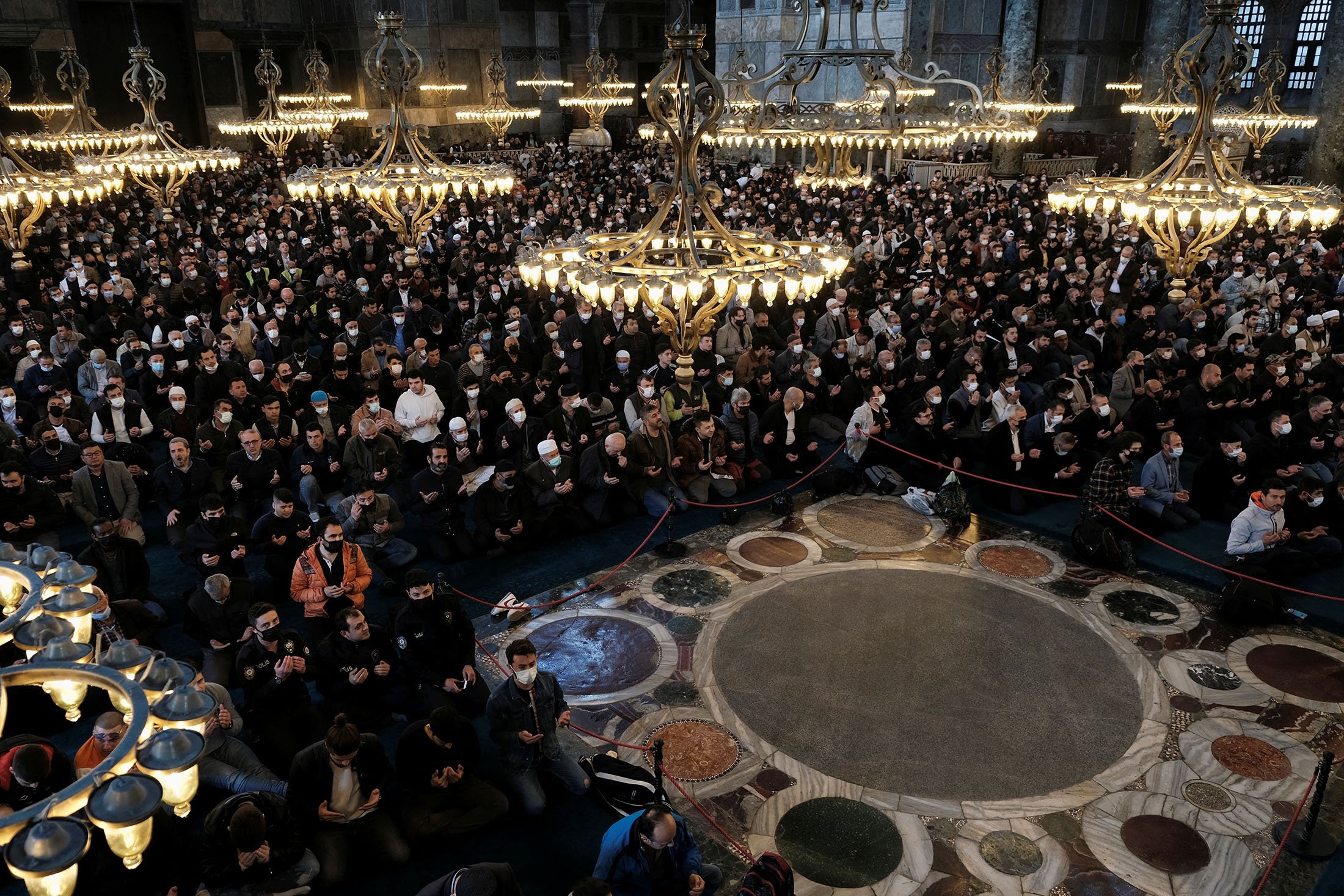 Muslims attend the first Friday prayer of Ramadan, at Hagia Sophia Grand Mosque in Istanbul, Turkey, April 8, 2022. (Reuters Photo)