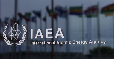 The logo of the International Atomic Energy Agency is seen at the IAEA headquarters, Vienna, Austria, May 24, 2021. (Reuters Photo)