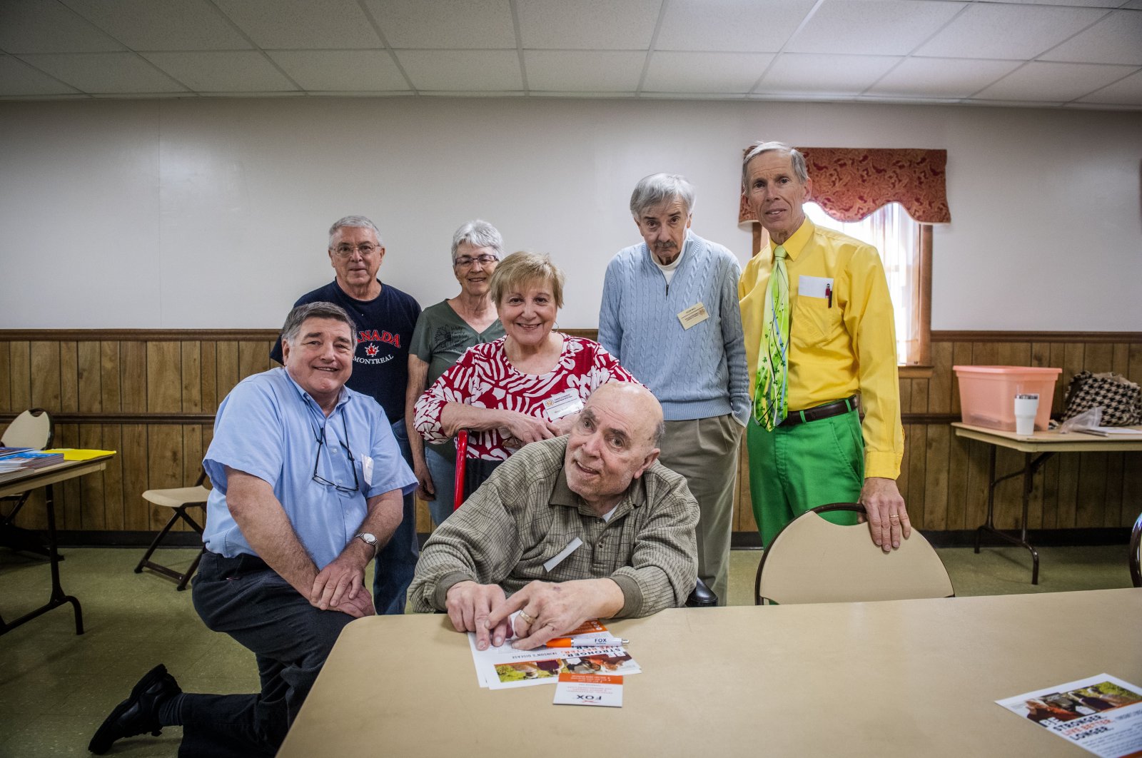 Group leaders stand for a portrait during a meeting for the Parkinson&#039;s Disease support group at the Mount Pleasant Ruritan Club in Walkersville, Maryland, U.S., March 16, 2022. (AP Photo)