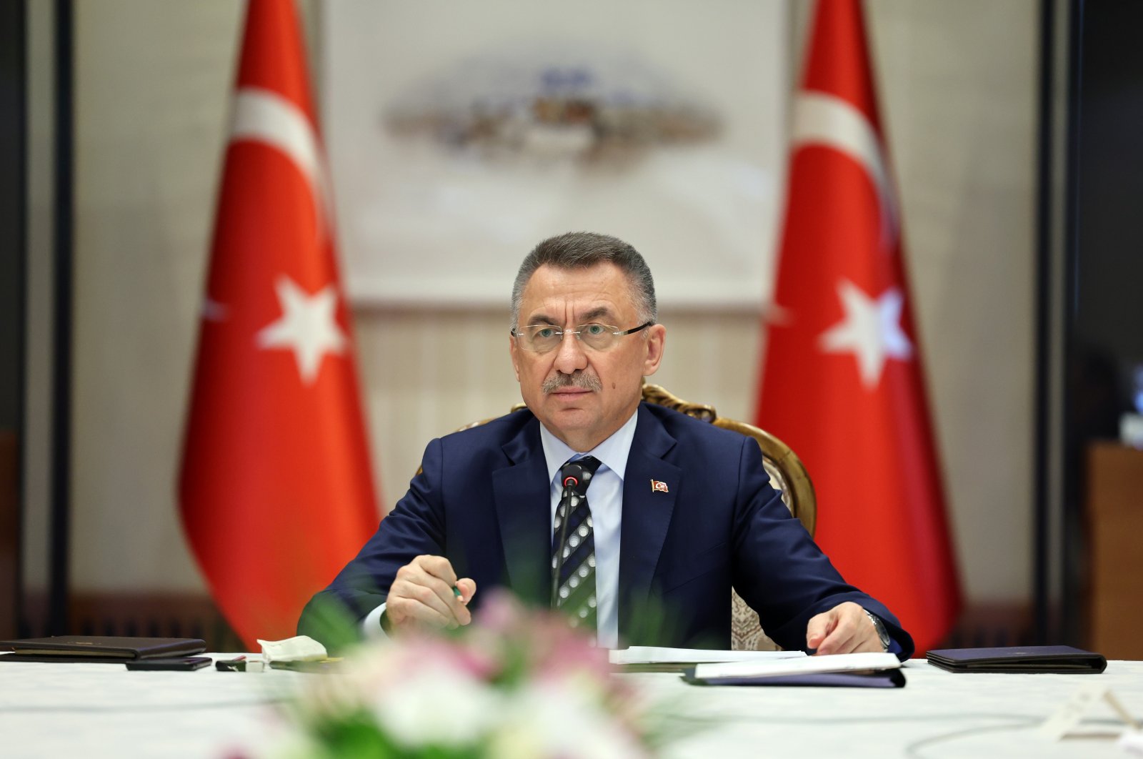 Vice President Fuat Oktay speaks at an economy meeting in Ankara, Turkey, April 14, 2022. (IHA Photo)