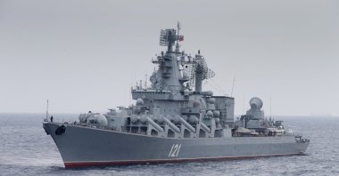In this photo provided by the Russian Defense Ministry Press Service, Russian missile cruiser Moskva is on patrol in the Mediterranean Sea near the Syrian coast on Dec. 17, 2015. (AP Photo)