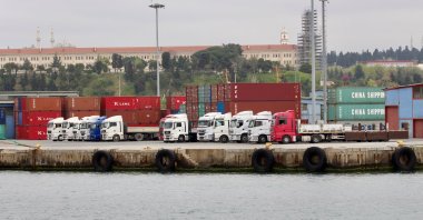 Trucks and shipping containers are pictured at Haydarpaşa Port in Istanbul, Turkey, April 18, 2018. (Reuters Photo)