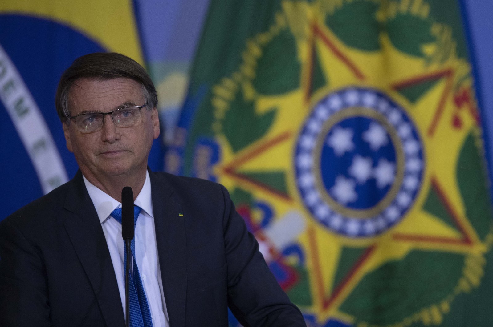 Brazil&#039;s President Jair Bolsonaro participates in the launch of the Credit for Recycling  certificate and the National Solid Waste Plan at the Planalto Palace, Brasilia, Brazil, April 13, 2022. (EPA Photo)