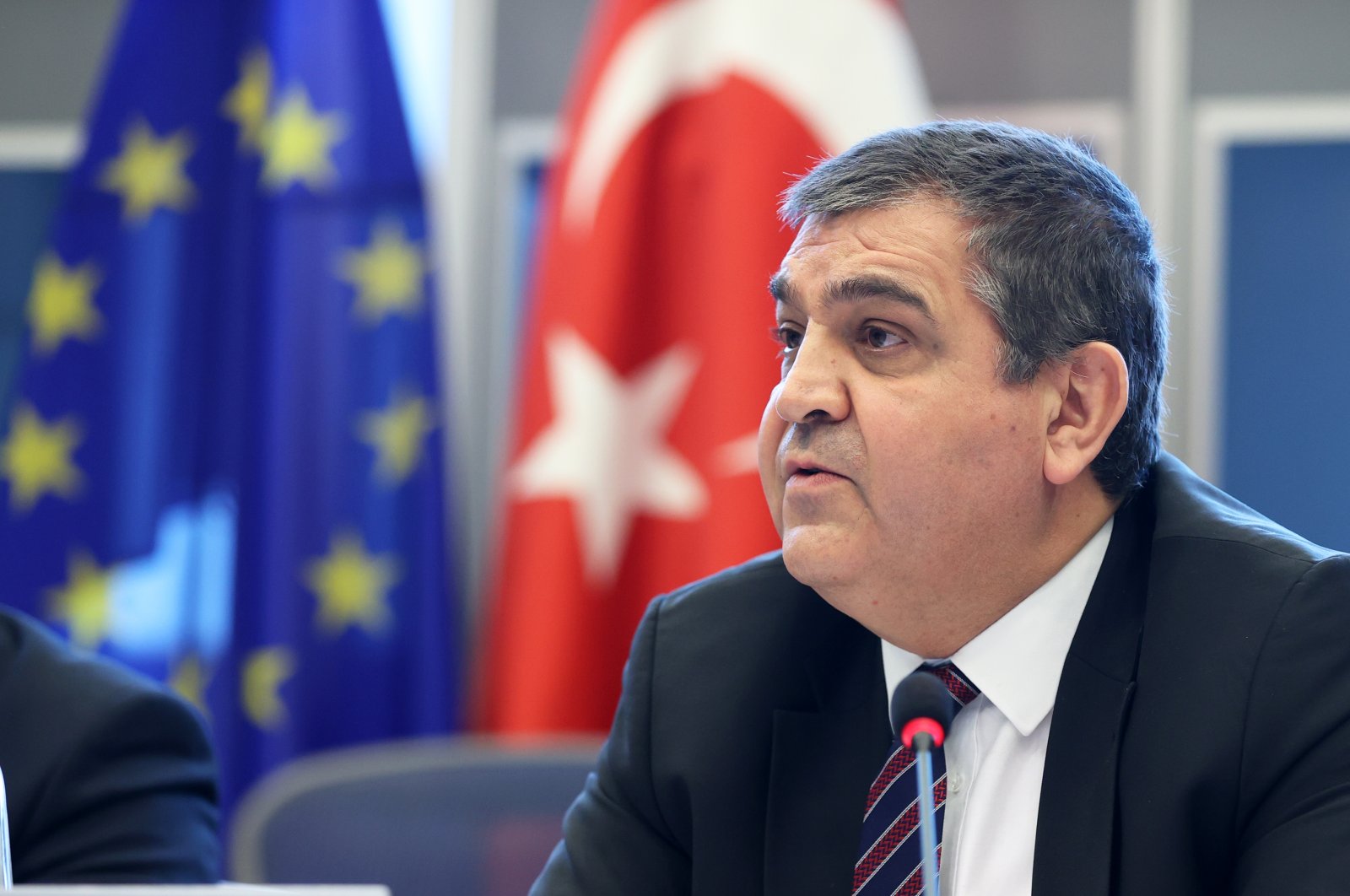 Deputy Foreign Minister Faruk Kaymakcı attends a meeting of the Turkey-EU Joint Parliamentary Committee in Brussels, Belgium, March 17, 2022. (AA)