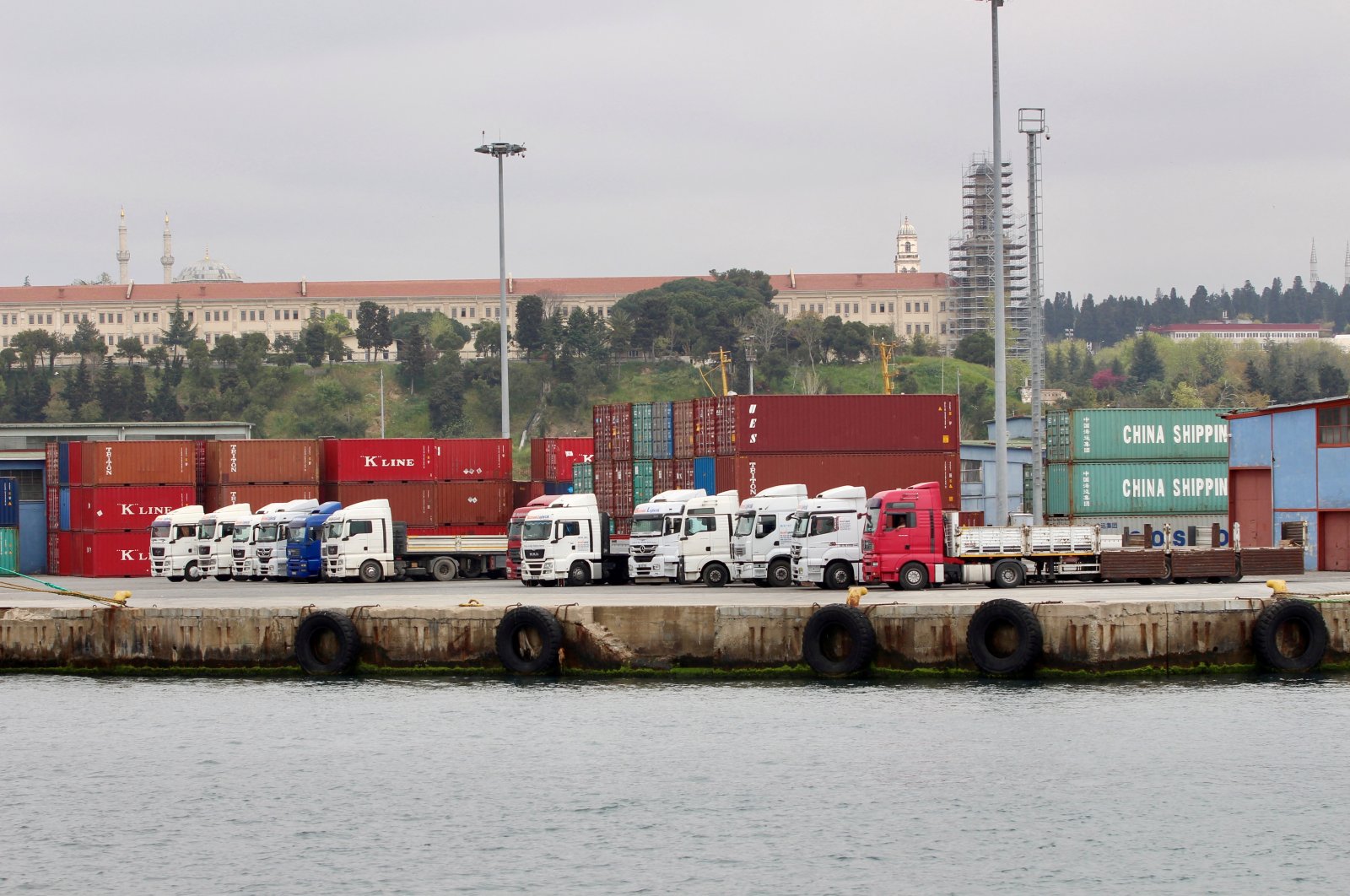 Trucks and shipping containers are pictured at Haydarpaşa Port in Istanbul, Turkey, April 18, 2018. (Reuters Photo)